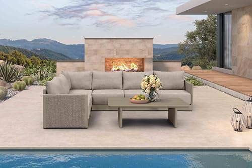 PURPLE LEAF Outdoor Sectional 7 PCS w/Table, Thick Cushions Patio by PURPLELEAF