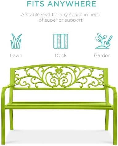 Best Choice Products Outdoor Bench Steel Garden Patio Porch Furniture - Image 3