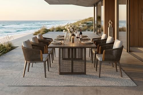 PURPLE LEAF Patio Dining Table Set 7 Pieces Olefin Fabric Teak Armrest - Image 2