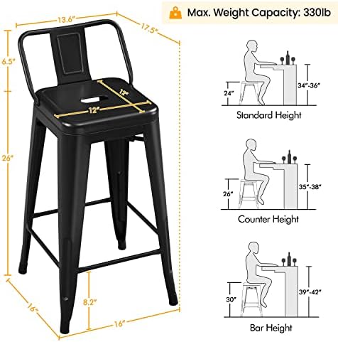 Yaheetech 26 Inch Metal Bar Stools Set of 4 Bar Chairs - Image 3
