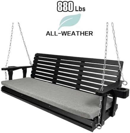 Fortune Candy Wooden Porch Swing 3-Seater, Iron Black, 5.5 FT Extra Large - Image 4