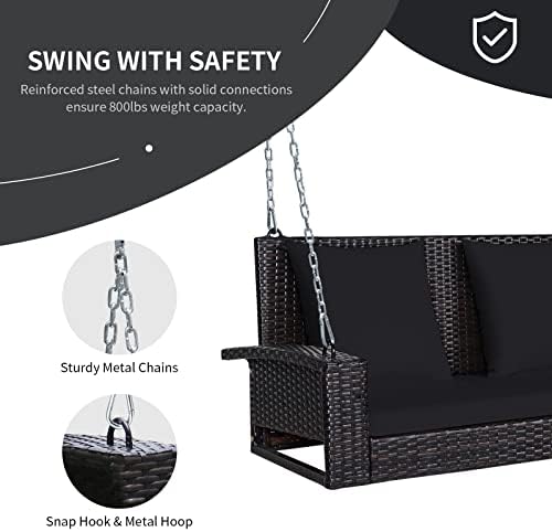 RELAX4LIFE Porch Swing 2-Seat Patio Rattan, Wicker Porch Swings Outdoor W/Two - Image 6