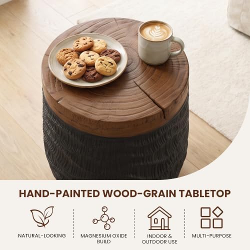 COSIEST Outdoor Side Table w Faux-Wood Top, Hand Painted Concrete Table - Image 4