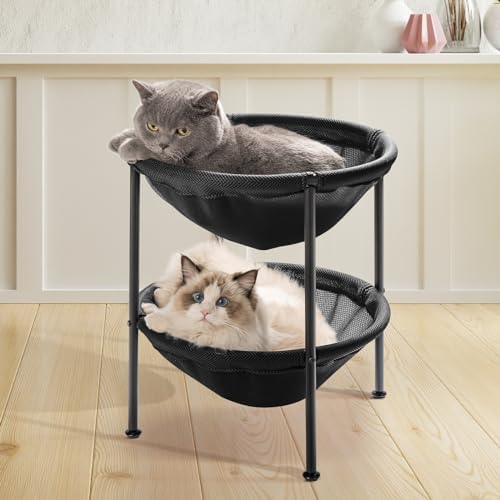 Double Cat Bed Black, Breathable by JUNSPOW