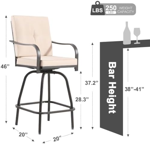 Outdoor Swivel Bar Stools Set of 2, High Top Patio Chairs - Image 3