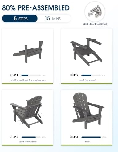 MUCHENGHY Folding Adirondack Chairs Set of 4, HDPE Patio Chair - Image 5