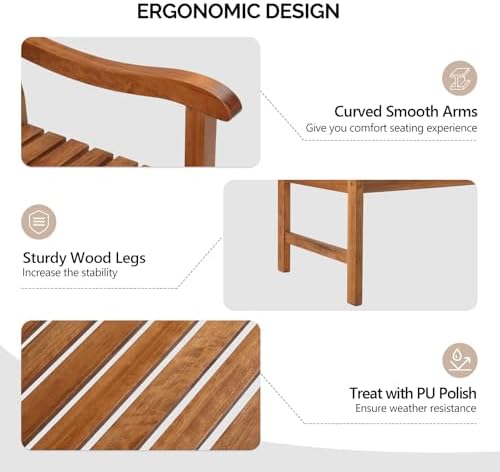 VINGLI 50" Outdoor Wood Bench, Weatehr Resistant Wooden Garden Patio Bench - Image 4