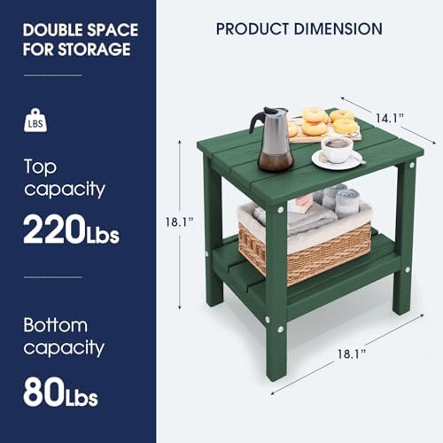 Outdoor Side Table Set of 2, Double Layer Adirondack End Table- Green - Image 3
