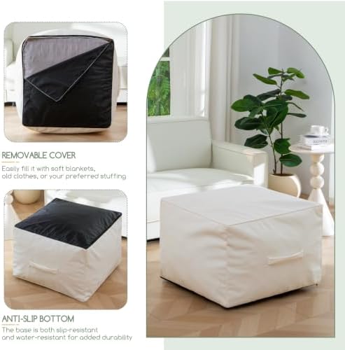 HIGOGOGO Square Stuffed Pouf Ottoman, Pu Leather Poufs - Image 5