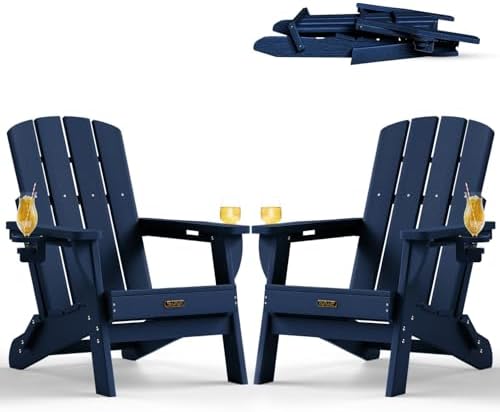 Folding Adirondack Chairs Set of 2, 2 Cup Holders, Tibetan Blue by Suunyn