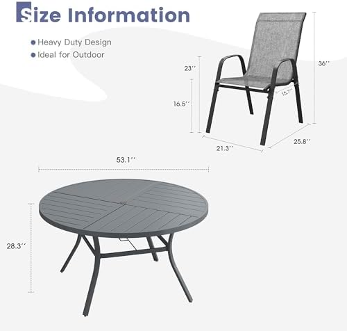 VICLLAX Patio Dining Set, 8 Grey Stackable Chair & 53.1" Dark Grey Table - Image 2