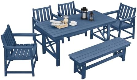 HDPE Outdoor Dining Set of 6, Patio Dining Table Set by SeeHill