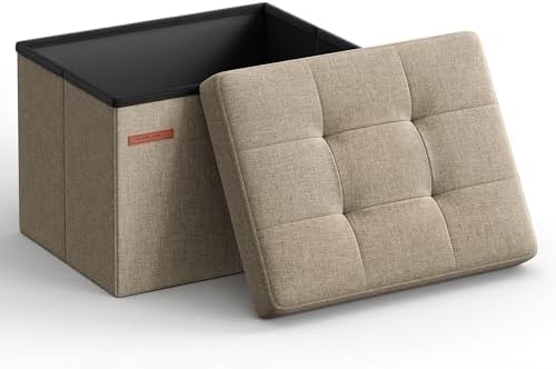 SONGMICS Small Folding Storage Ottoman, 15.7 x 12.2 x 12.2 Inches by SONGMICSbySONGMICSHOME