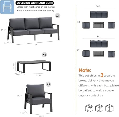 Aluminum Outdoor Patio Furniture Set, 4 Piece Sectional Coversation Sets - Image 2