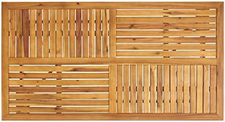 Merax 59" Rectangular Outdoor Dining Table Acacia Wood Patio Table Slat Panels - Image 5