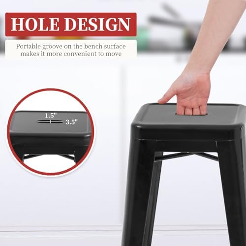 FDW | 24" Metal Bar Stools | Black | Set of 4 - Image 4