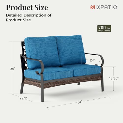 Steel Patio Sectional Furniture Set, Deep Seating, Peacock Blue - Image 2