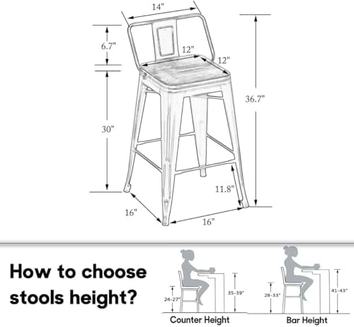 HAOBO Home 30" Metal Bar Stools Counter Height Stool Set of 2 - Image 2
