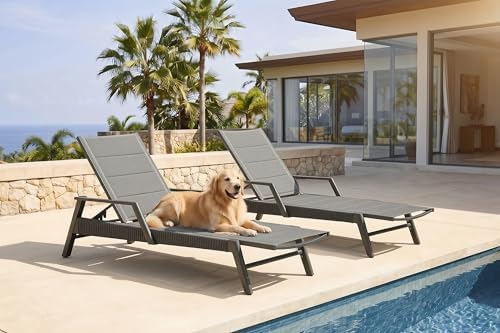 PURPLE LEAF Patio Lounge Chair 3D Textilene W/Arms Rust-Free Moon Basalt by PURPLELEAF