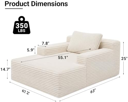 Claiks 63" Chaise Lounge Chair, Cloud Boneless Sofa - Image 2