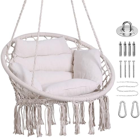 Goutime Hammock Swing Chair Macrame Boho Hanging Chairs Beige by Goutime