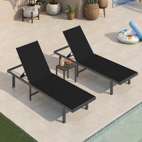 Outdoor Lounge Chairs Set of 3, Aluminum Pool Chaise Lounge Chairs by Oasbira