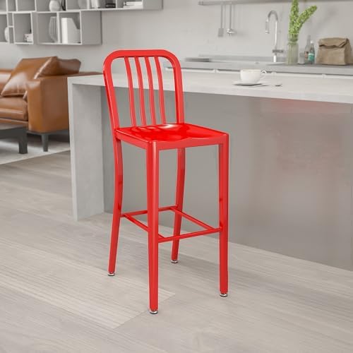 Flash Furniture Commercial Grade 30" High Red Metal Indoor-Outdoor Barstool - Image 2