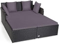 COSTWAY Outdoor Patio Rattan Daybed, Sponge Cushioned Loveseat Sofa by COSTWAY