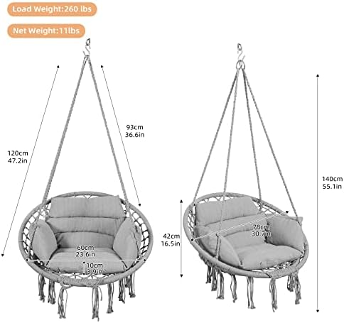 Goutime Hammock Swing Chair Macrame Boho Hanging Chairs Light Grey - Image 4