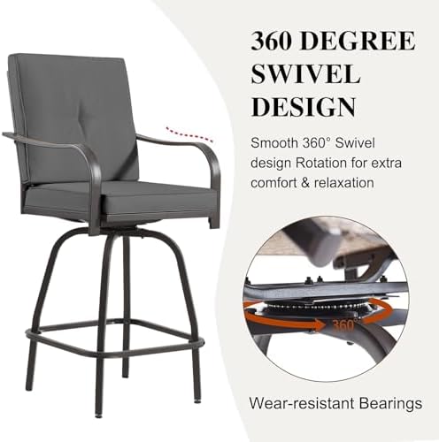 Outdoor Bar Stools Set of 6, Swivel Patio Bar Chairs w/Cushion - Image 4