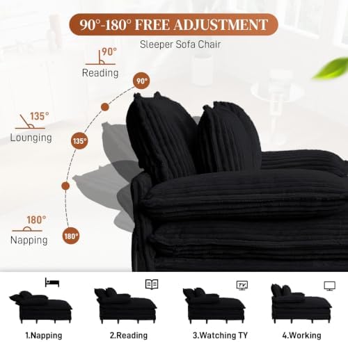 Rophefx 54" Oversized Chaise Lounge, Adjustable Corduroy Sofa Bed - Image 3