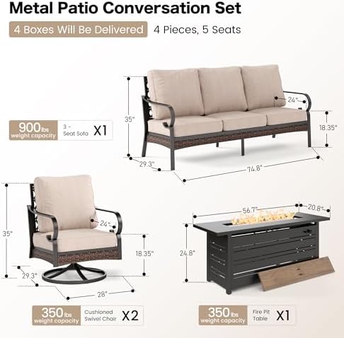 Metal Patio Furniture Set with Fire Pit, 5 Seats - Image 2