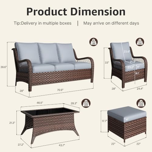 Patio Furniture Set with Chairs, All-Weather Outdoor Wicker Sofa with Ottomans - Image 2