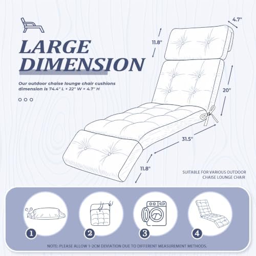 Chaise Lounge Cushion, Waterproof Patio Cushion, 74.4 x 22 Inch - Image 5