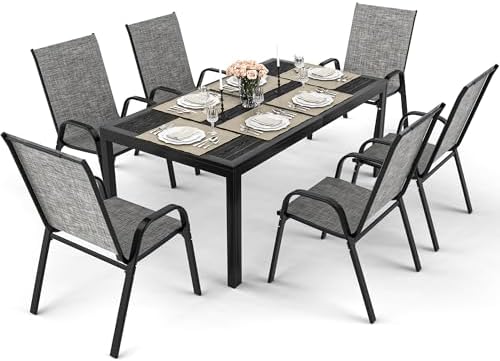 Pamapic Outdoor Dining Sets for 6, Rectangular Steel Slat Table - Image 2