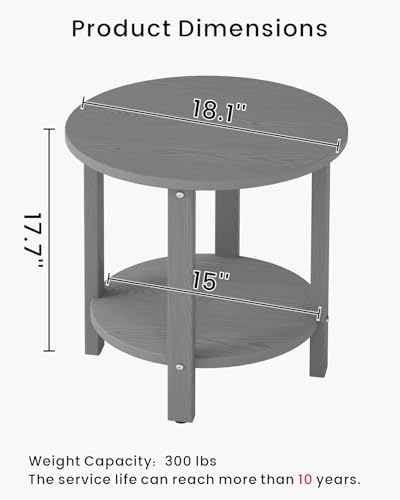 HDPE Round Outdoor Side Table, 18.1-Inch Weatherproof Small Outdoor Table - Image 3