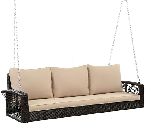69" PE Wicker 3-Person Swing Bench - Image 5