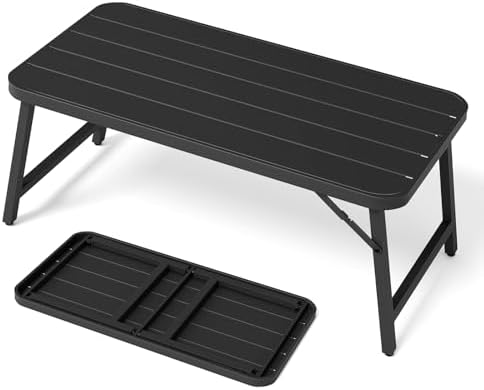 VINGLI Outdoor Folding Coffee Table, Rectangle Drainable Iron Patio Table by VINGLI
