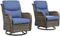 Outdoor Wicker Swivel Rocker Patio Chairs Set of 2, Cushion Smile Blue by Rilyson