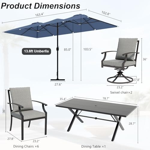 10 Piece Outdoor Dining Set for 8, Patio Table and Chairs Set - Image 2
