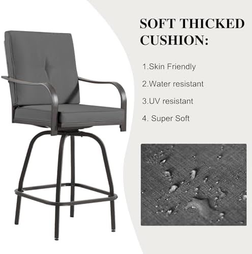 Outdoor Bar Stools Set of 6, Swivel Patio Bar Chairs w/Cushion - Image 5