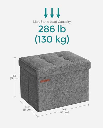 SONGMICS Small Folding Storage Ottoman, 15.7 x 12.2 x 12.2 Inches - Image 3