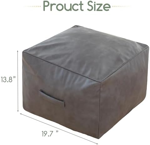 HIGOGOGO Square Stuffed Pouf Ottoman, Pu Leather Poufs - Image 2