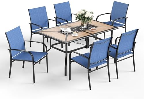 7pc Patio Dining Set, 60”Metal Table & 6 Chairs by SUNSHINEVALLEY