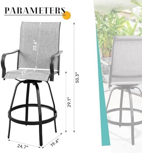 Vongrasig 4 Piece Patio Swivel Bar Chairs, All Weather Metal Textile High - Image 3