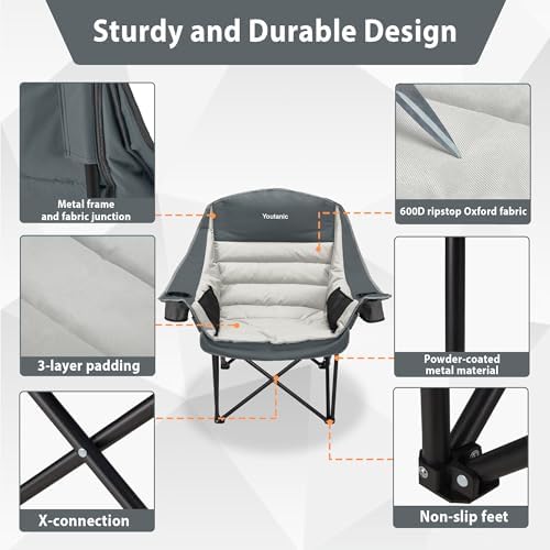 Oversized Padded Camping Chair, Portable Folding Camping Chairs - Image 5