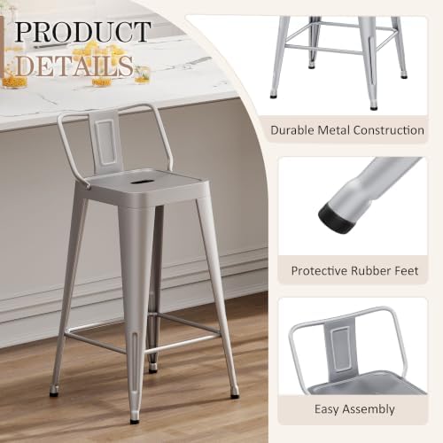 Metal Bar Stools Set of 4, 26 Inch Counter Height Stools - Image 5