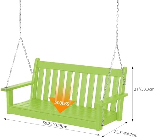 Paradise Outdoor Patio HDPE Hanging Front Porch Swing Bench - Image 2