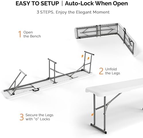 VINGLI 6 feet Folding Bench, Portable Outdoor Bench - Image 7