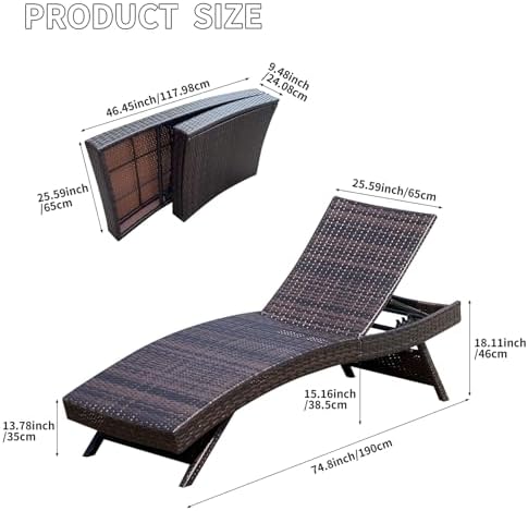 Set of Foldable Long Reclining Patio Seating Chairs, 2 Folding Chairs Patio - Image 3